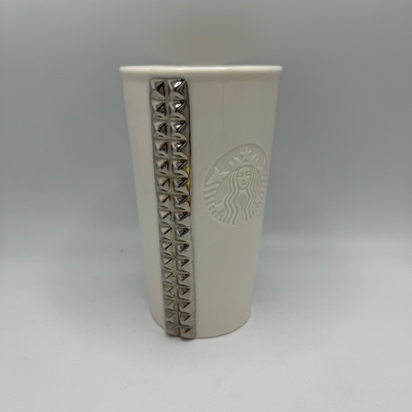 Starbucks Ceramic White Tumbler With Silver Studs 2014 - Picture 2 of 6